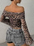 Cambree Leopard Mesh Off-Shoulder Top [2LJZTONZ]