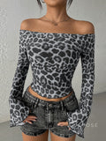 Cambree Leopard Mesh Off-Shoulder Top [IO2RR6MD]