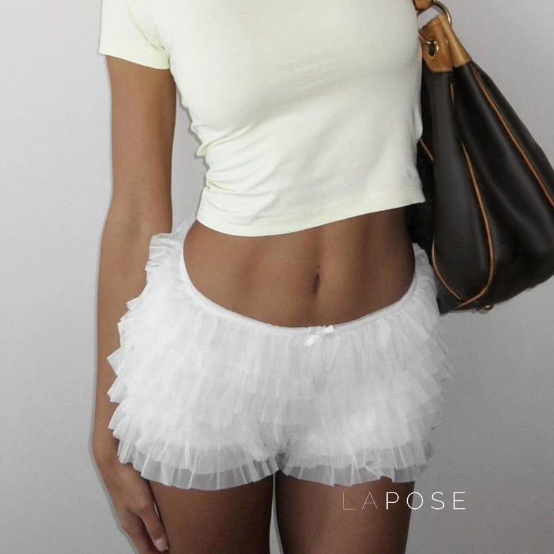 Camiyah Layered Mesh Bow Shorts [S09NFUO5]