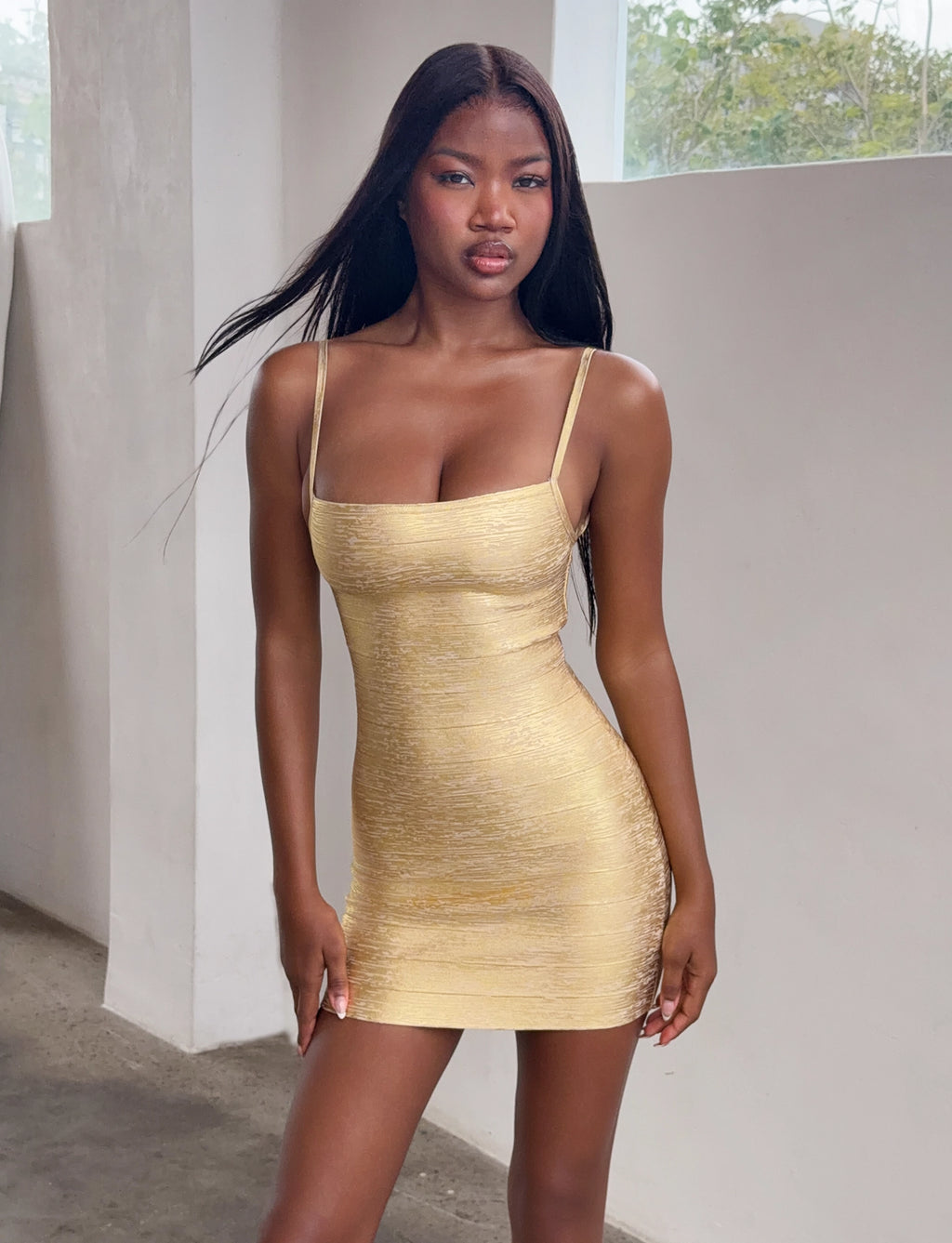 LaPose Camrynn Metallic Bandage Mini Dress