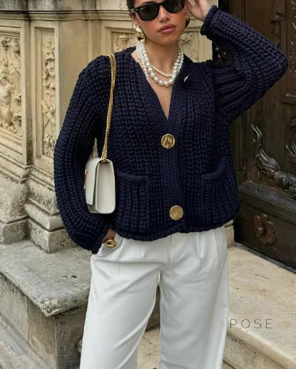 Candice Navy Knit Cardigan [9YS9COQ6]