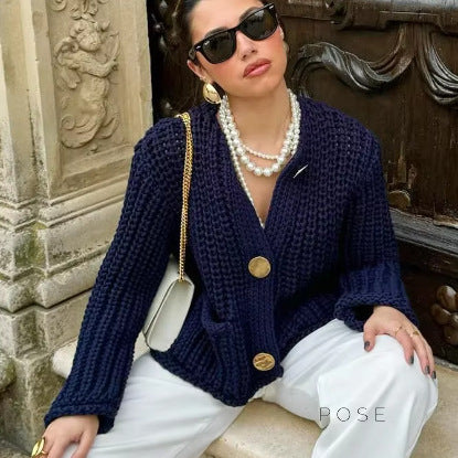 Candice Navy Knit Cardigan [UHLXF0KA]