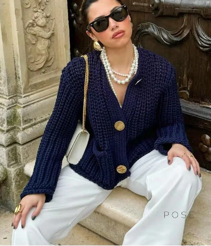 Candice Navy Knit Cardigan [BQZ5W58R]