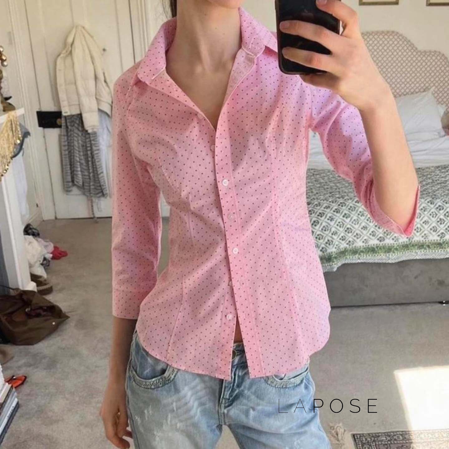 Caraline Polka Dot Polo Top [IH9XZXOX]