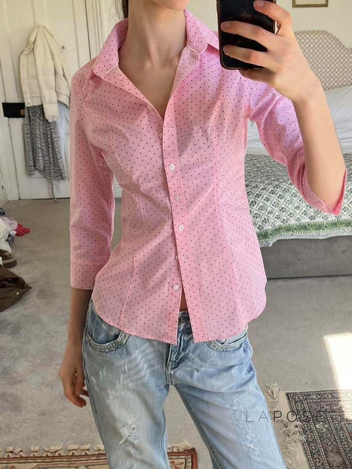 Caraline Polka Dot Polo Top [CJS52XJM]