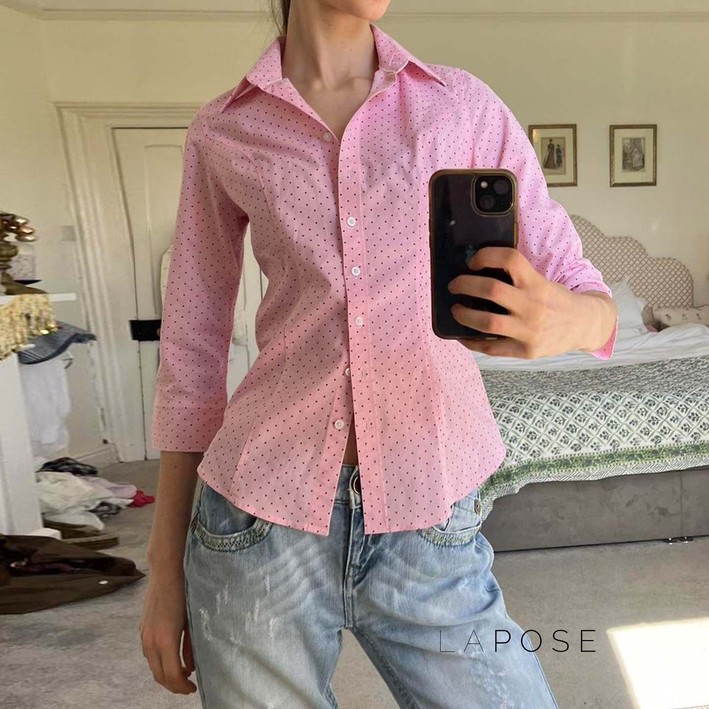 Caraline Polka Dot Polo Top [SH287LMQ]