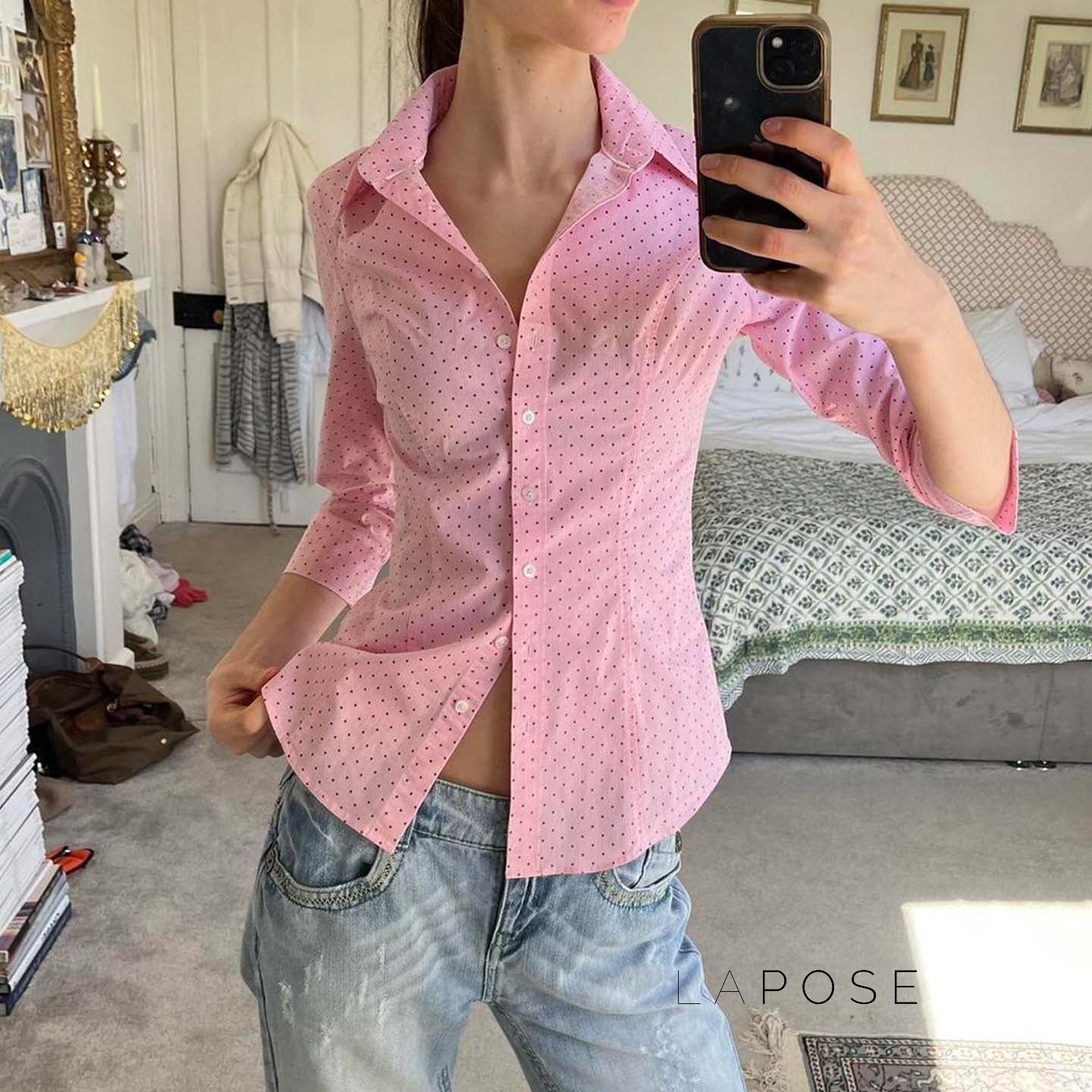 Caraline Polka Dot Polo Top [54HURWNR]