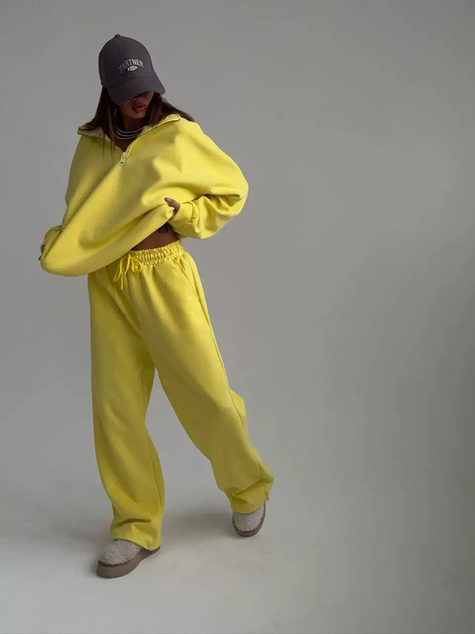 LaPose - Carissa Half-Zip Wide Leg Set - Yellow Color
