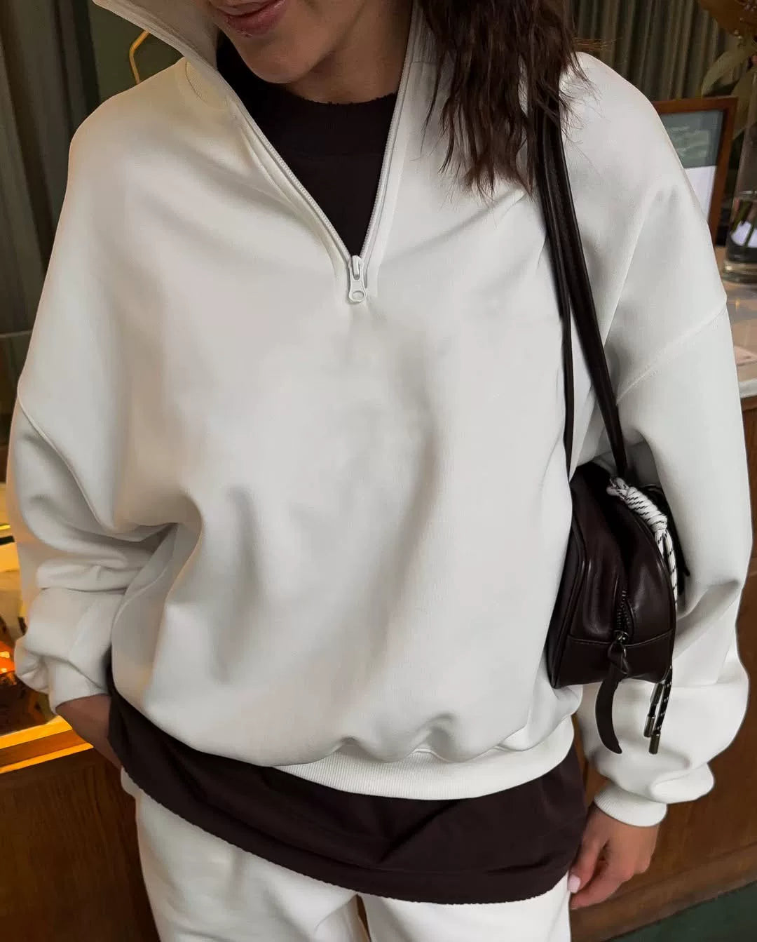 LaPose - Carissa Half-Zip Wide Leg Set - White Color