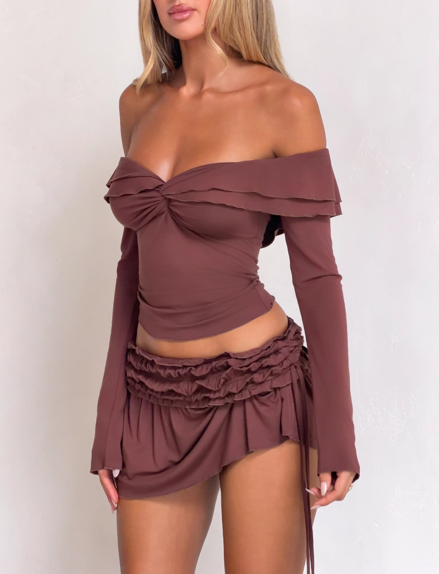 LaPose Carleigh Ruched Off-Shoulder Top