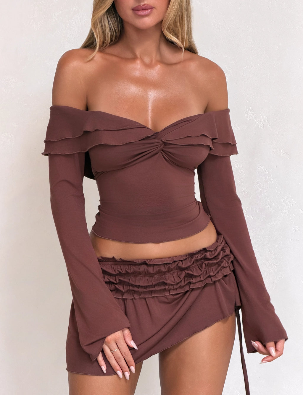 LaPose Carleigh Ruched Off-Shoulder Top