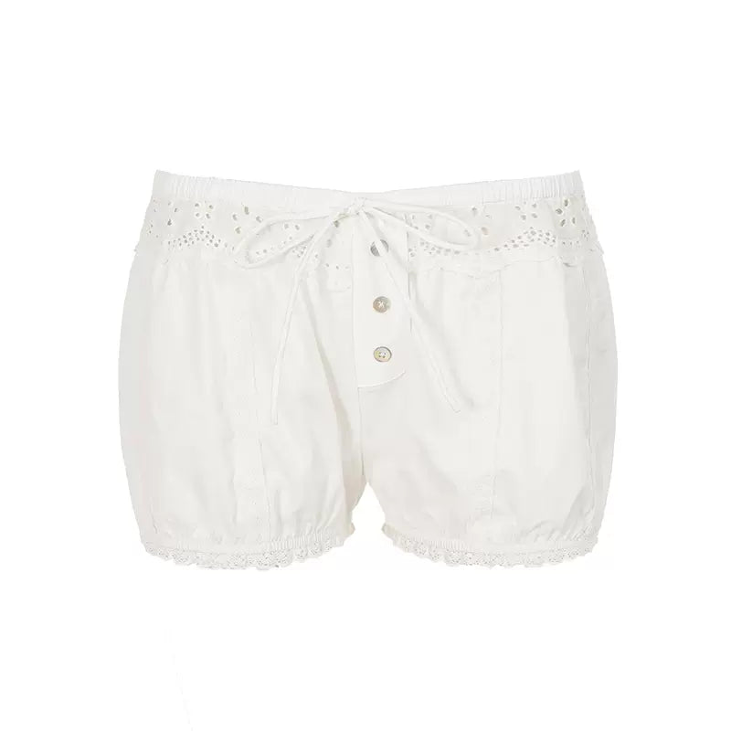 LaPose - Carmen Lace Eyelet Bubble Shorts - White Color