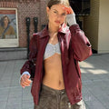 Catalyna Burgundy Faux Leather Jacket [16MLU6TJ]