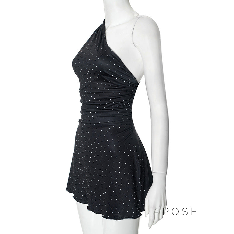 Catarina One Shoulder Polka Dot Mini Dress [6RWMEZ44]