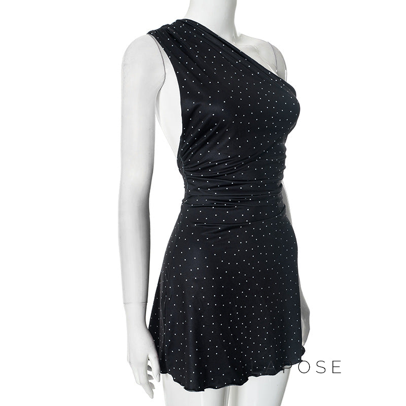 Catarina One Shoulder Polka Dot Mini Dress [XJR7VVU0]