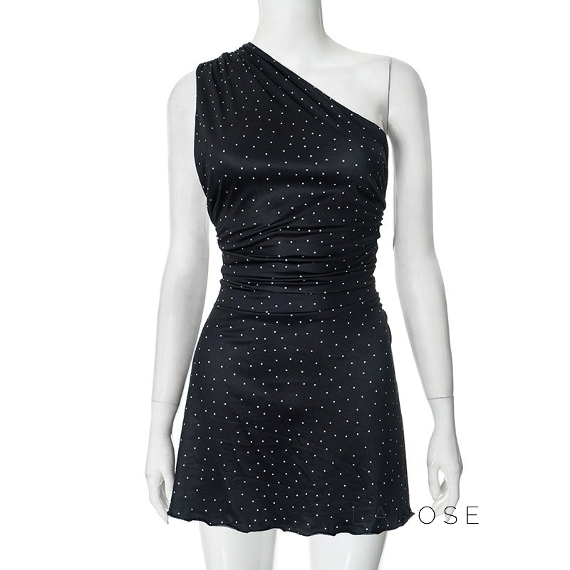 Catarina One Shoulder Polka Dot Mini Dress [7IJTQNOT]