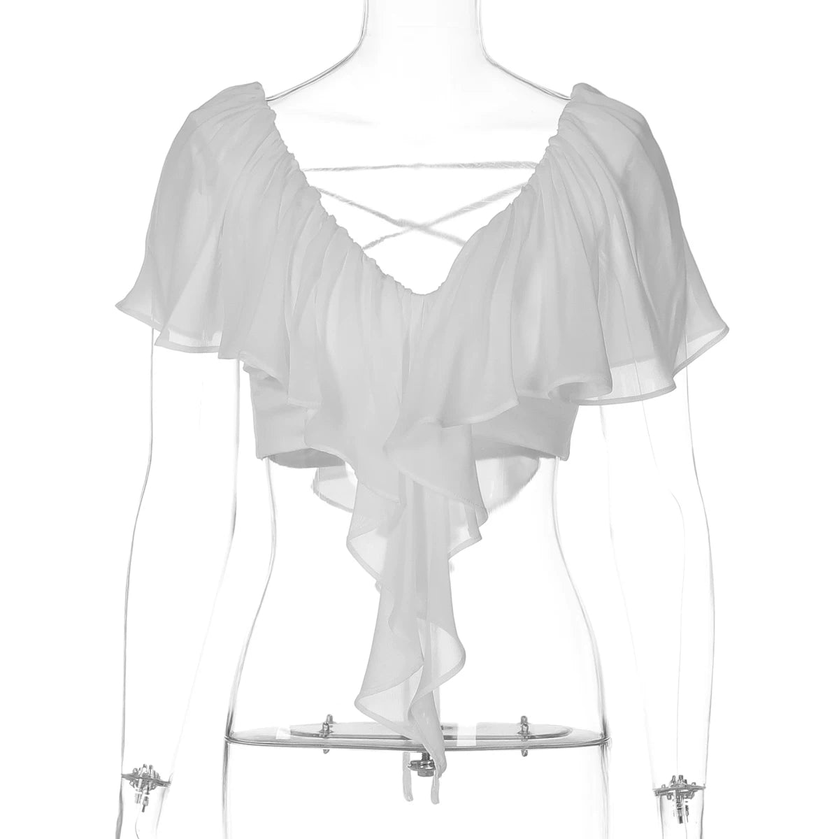 LaPose - Cate Ruffle Chiffon Crop Top - White Color