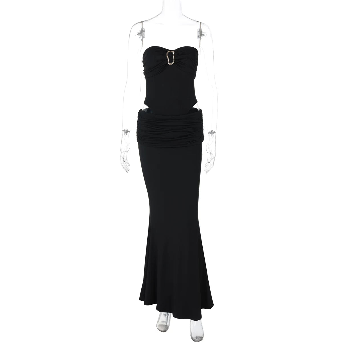 Celia Strapless Bodysuit Maxi Set - Black Color