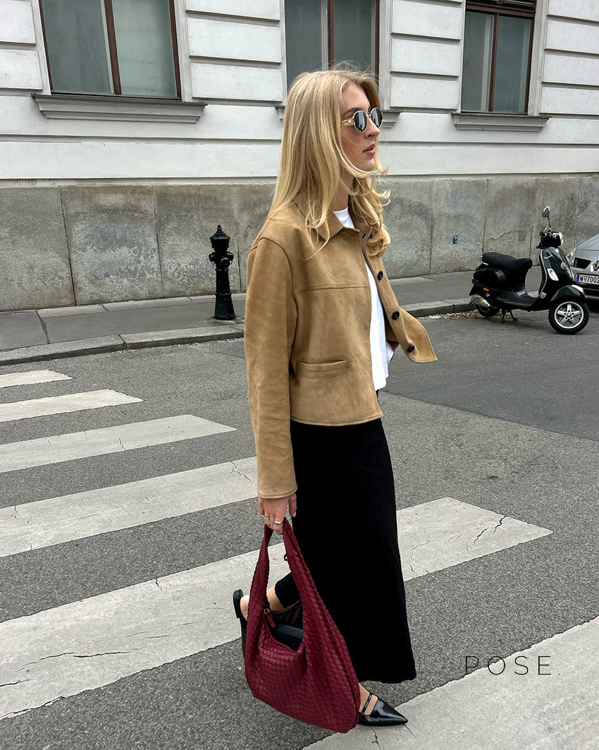 Chana Suede Lapel Jacket [LPOXR99F]