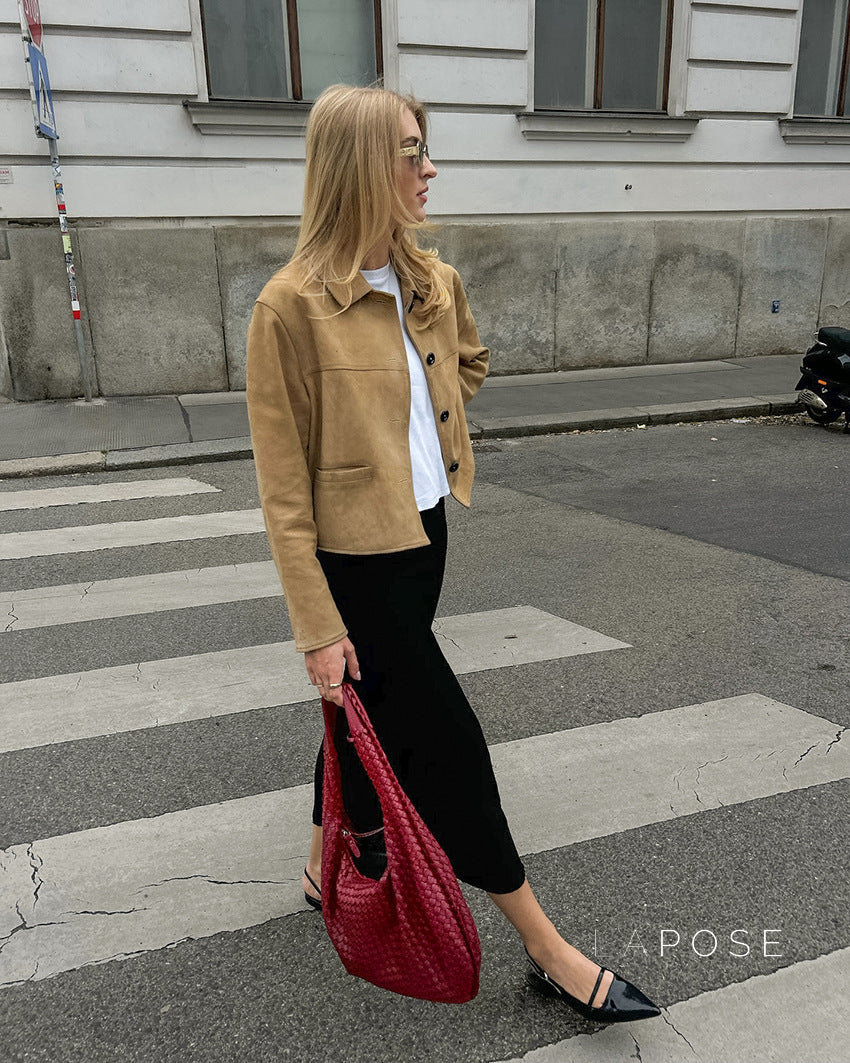Chana Suede Lapel Jacket [63G6H16D]