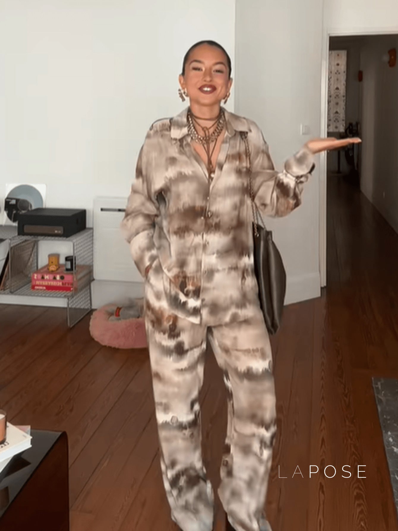 Chantelle Tie-Dye Satin Wide-Leg Pants Set [ABC40BZM]
