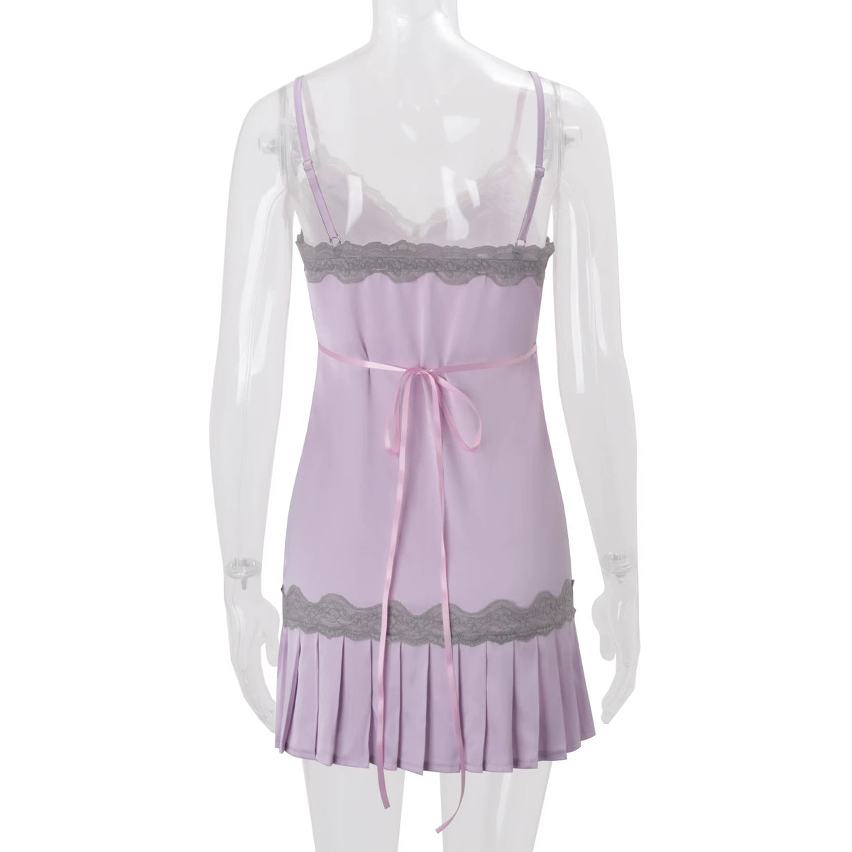 LaPose - Cheyanne Lace Trim Pleated Mini Dress