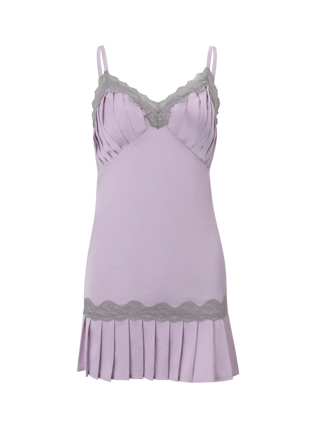 LaPose - Cheyanne Lace Trim Pleated Mini Dress