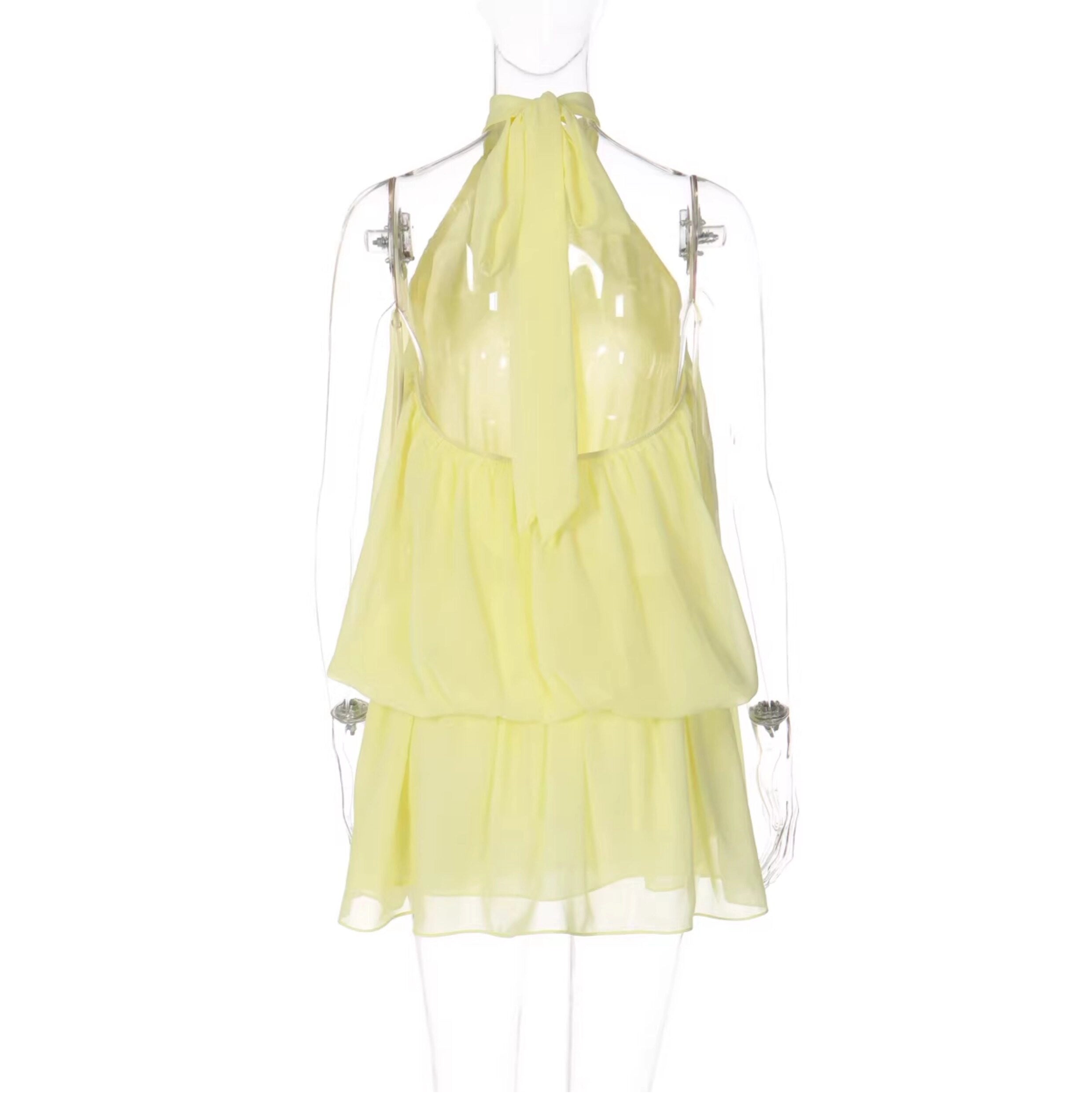 Chiffon Halter Backless Mini Dress [0JS1HZLT]