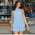 Chiffon Halter Backless Mini Dress [A446M1YN]