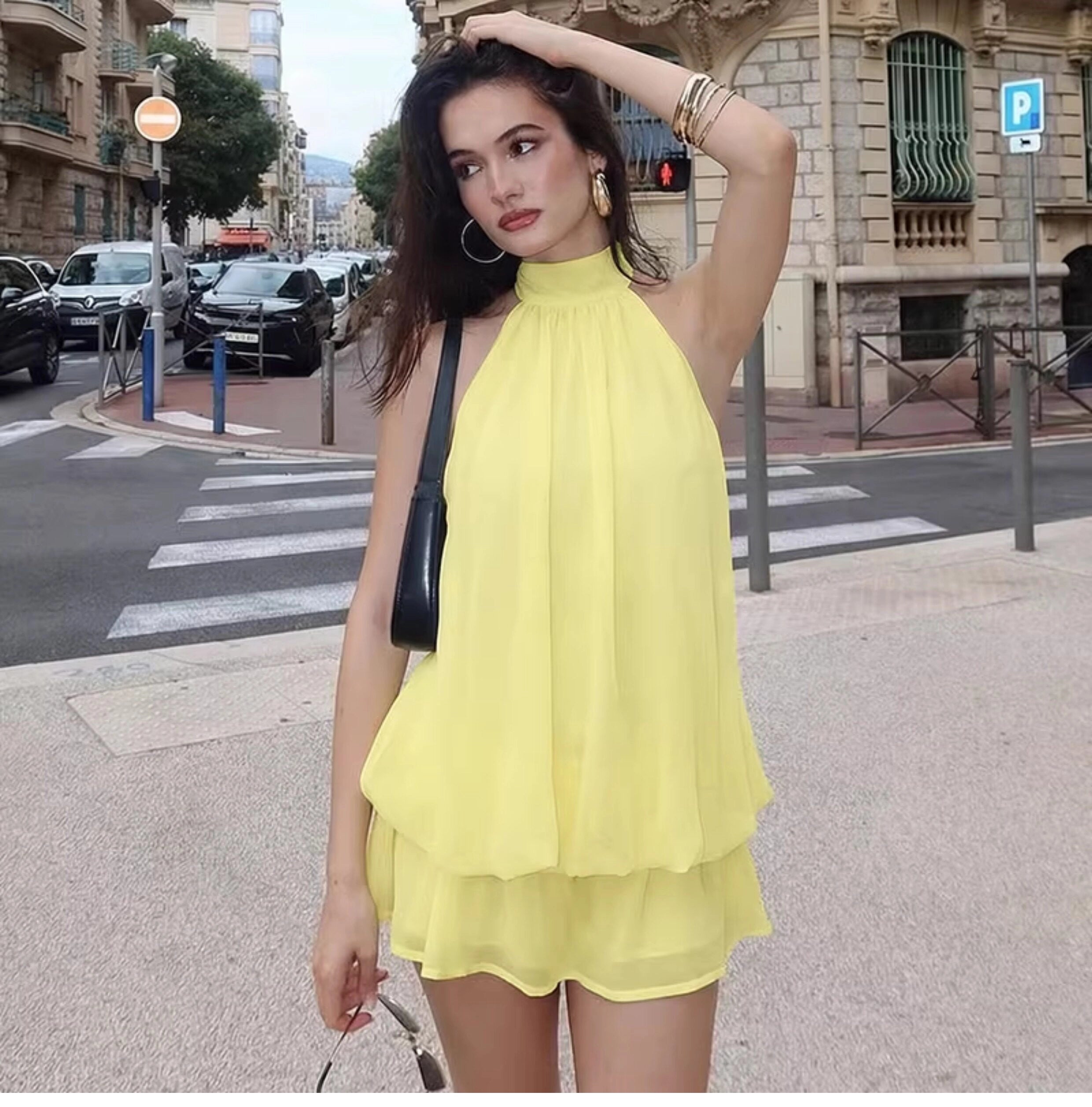 Chiffon Halter Backless Mini Dress [2M8BS17P]