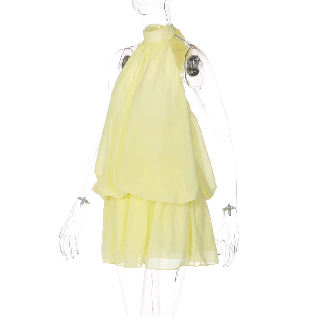 Chiffon Halter Backless Mini Dress [XAEBSXBH]