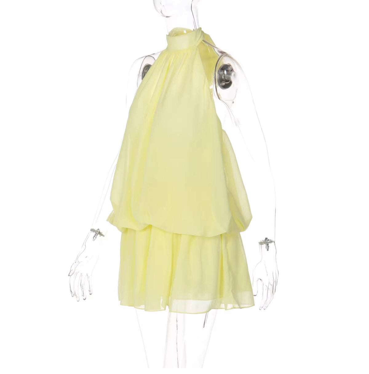 Chiffon Halter Backless Mini Dress [XAEBSXBH]