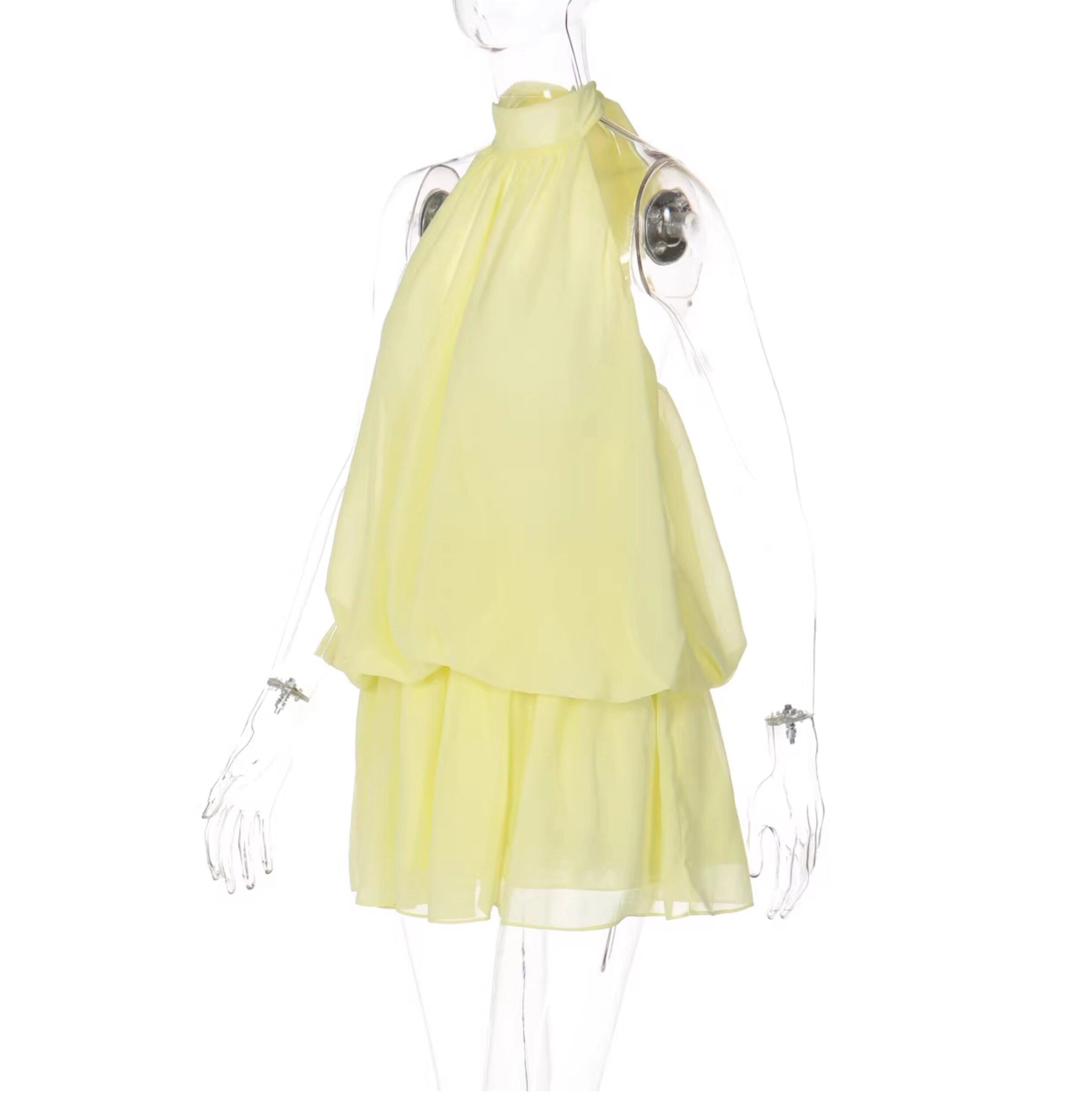 Chiffon Halter Backless Mini Dress [XAEBSXBH]