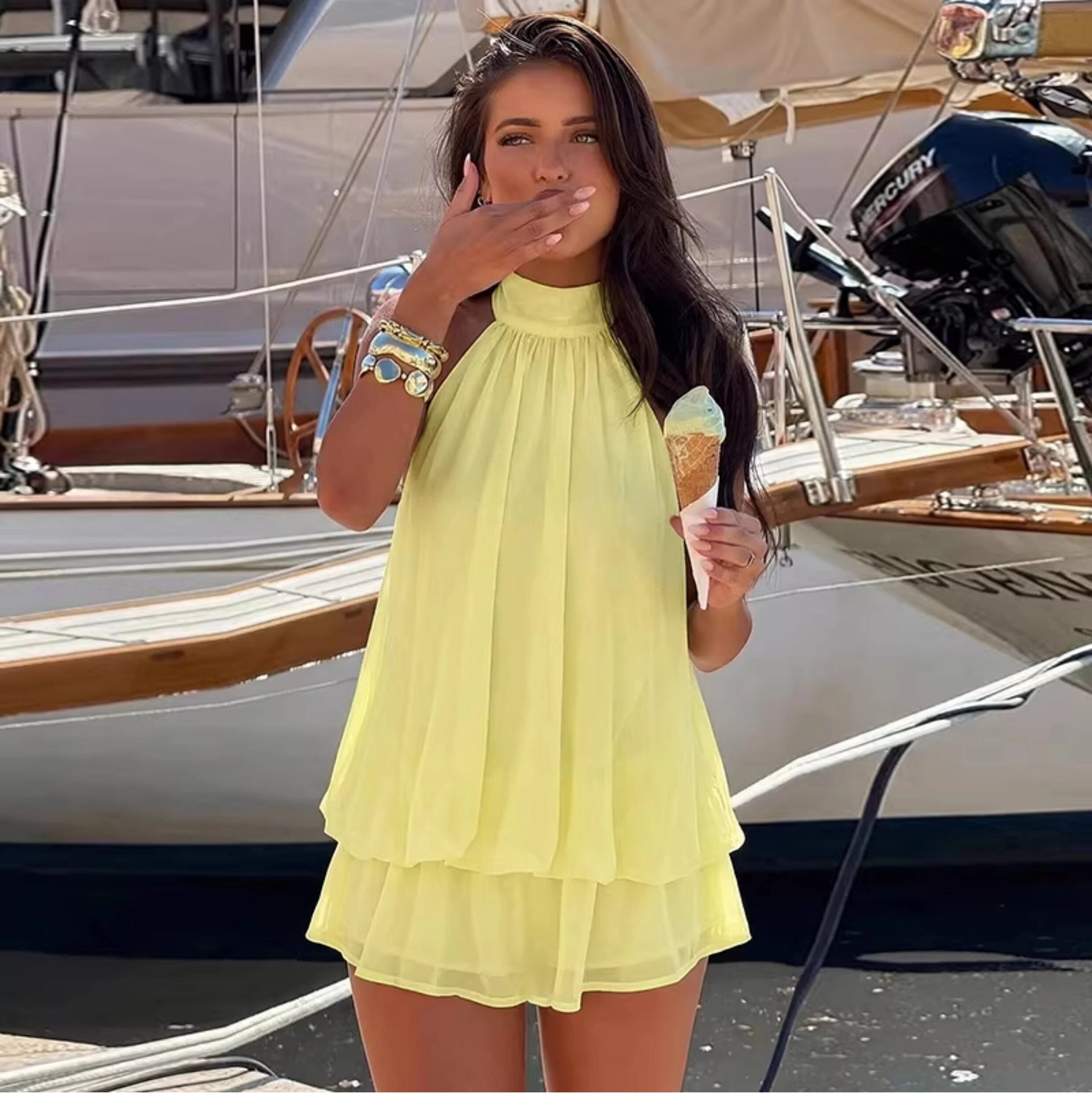 Chiffon Halter Backless Mini Dress [TJP3JG5Z]