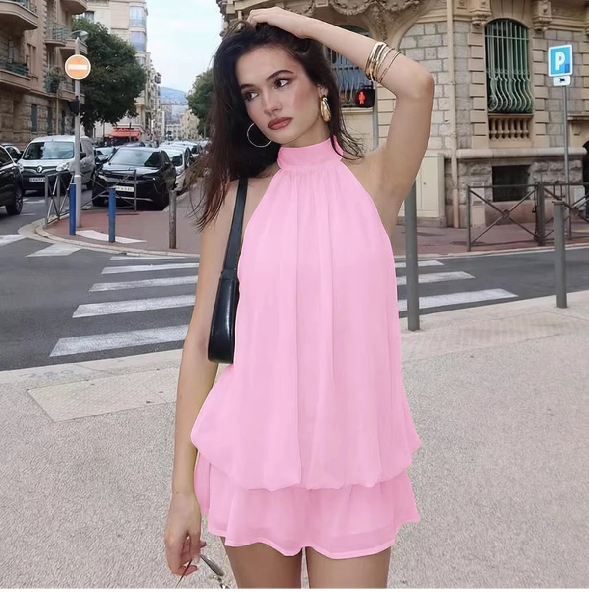 Chiffon Halter Backless Mini Dress [FJGN1I0I]