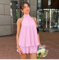 Chiffon Halter Backless Mini Dress [Y7NBOIVA]