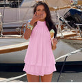 Chiffon Halter Backless Mini Dress [CLVAVIUW]