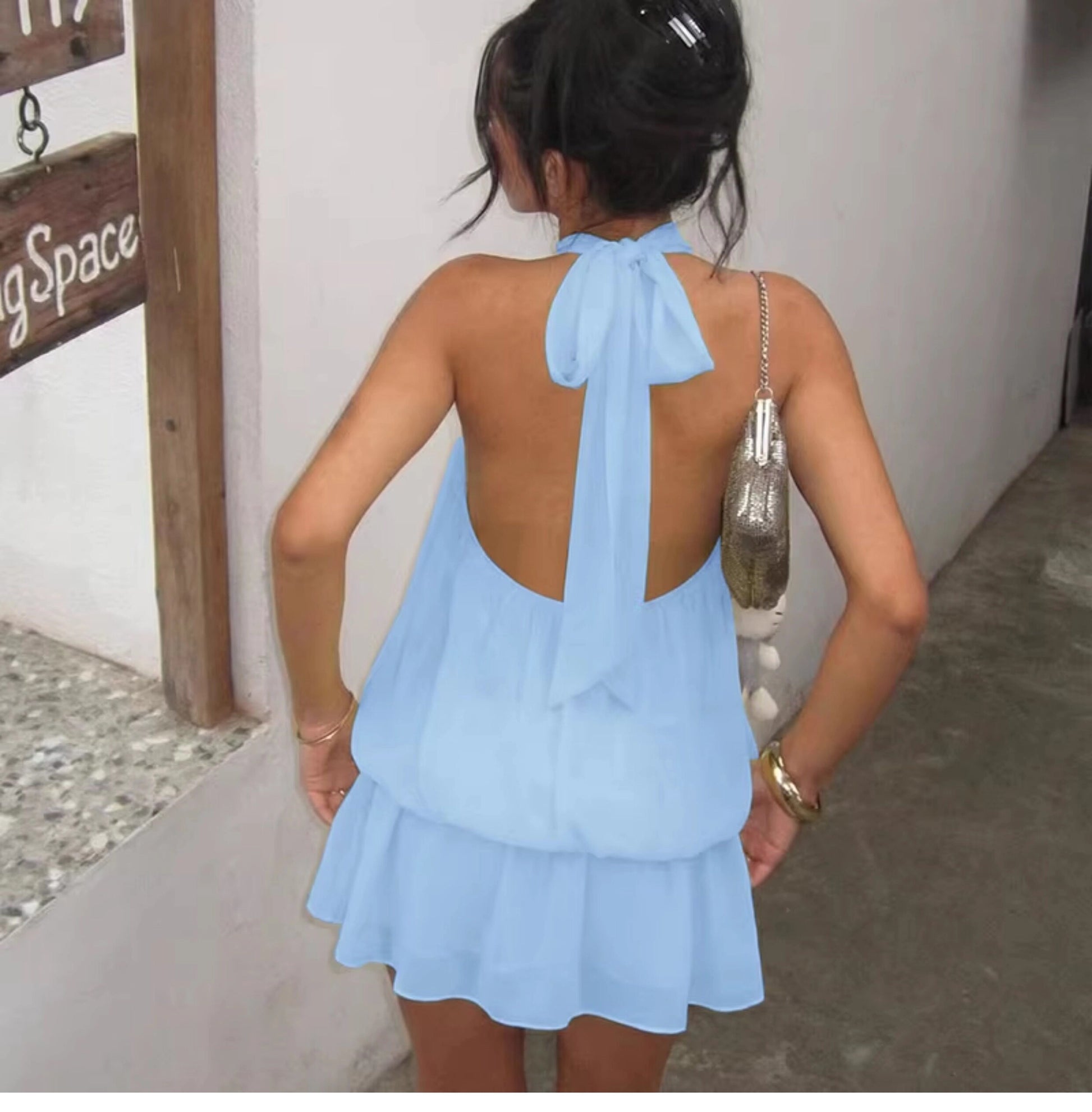 Chiffon Halter Backless Mini Dress [PFHWAPJ5]