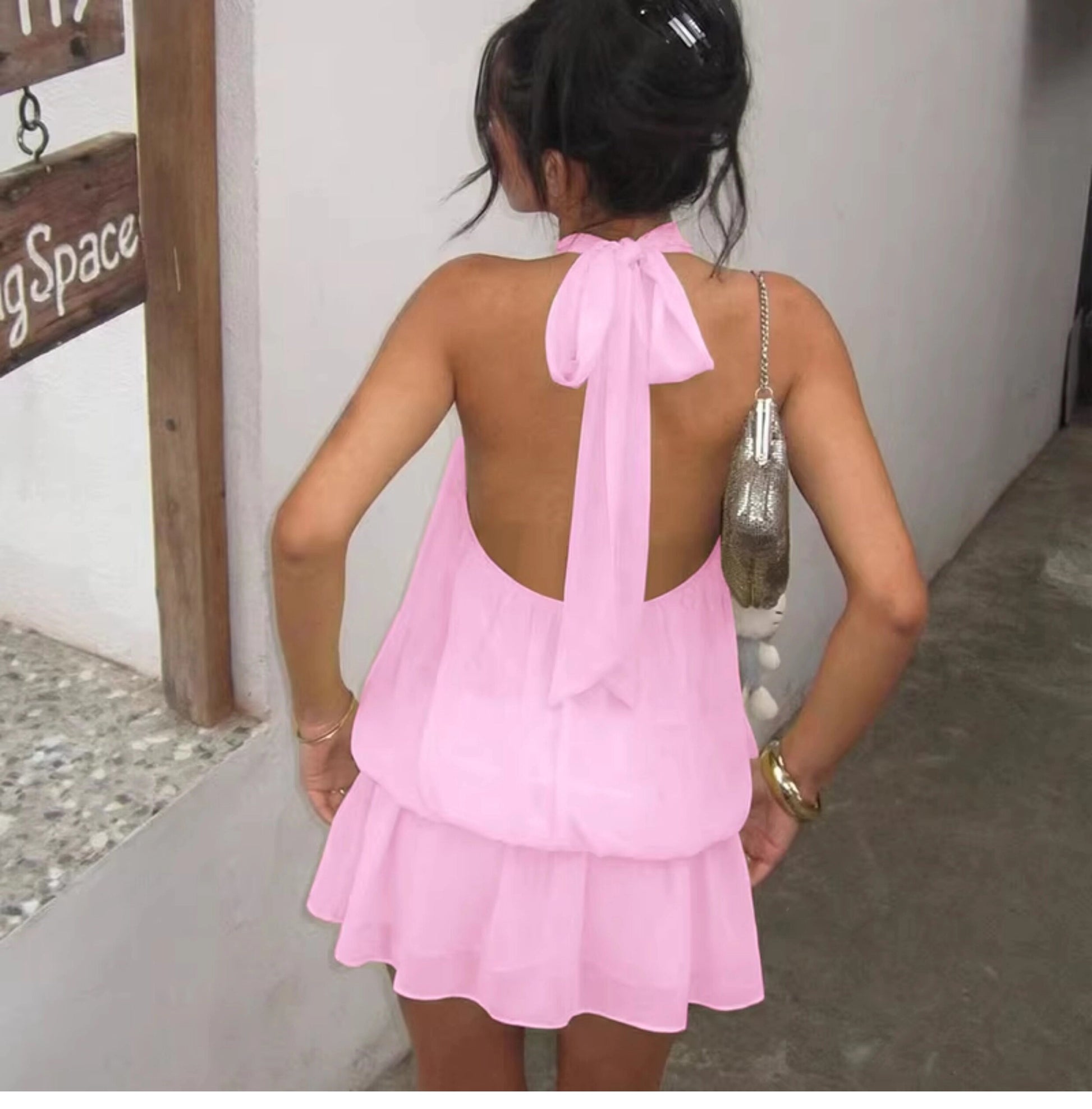 Chiffon Halter Backless Mini Dress [K5HDYNKM]