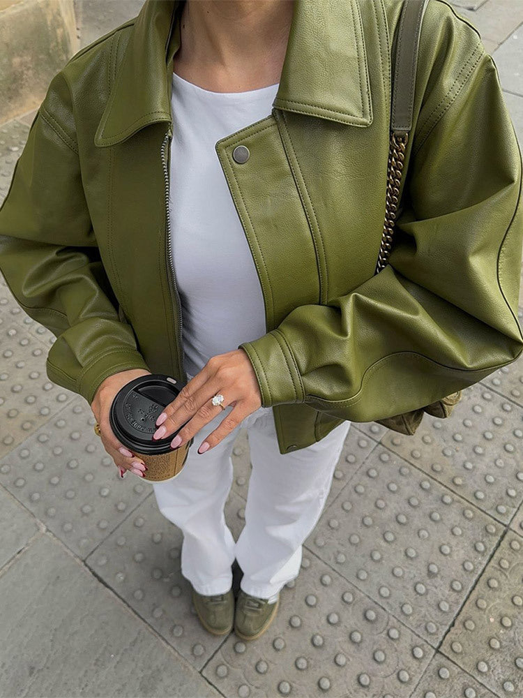 Chrisette Green Faux Leather Jacket [HYFAFIBS]