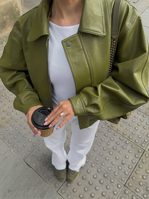 Chrisette Green Faux Leather Jacket [HYFAFIBS]