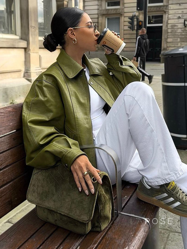 Chrisette Green Faux Leather Jacket [P3XS5W1O]