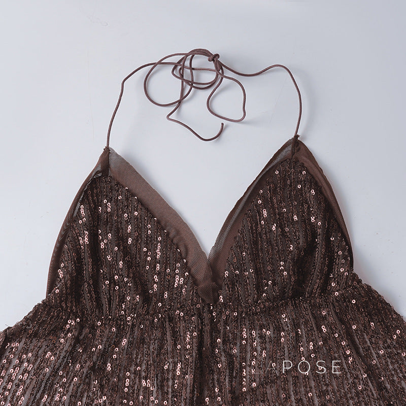 Christine Sequin Halter Skirt Set [S9P8T1FF]