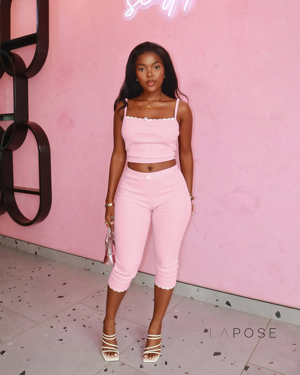 Ciara Lace Ribbed Short Set [S3PXMELL]