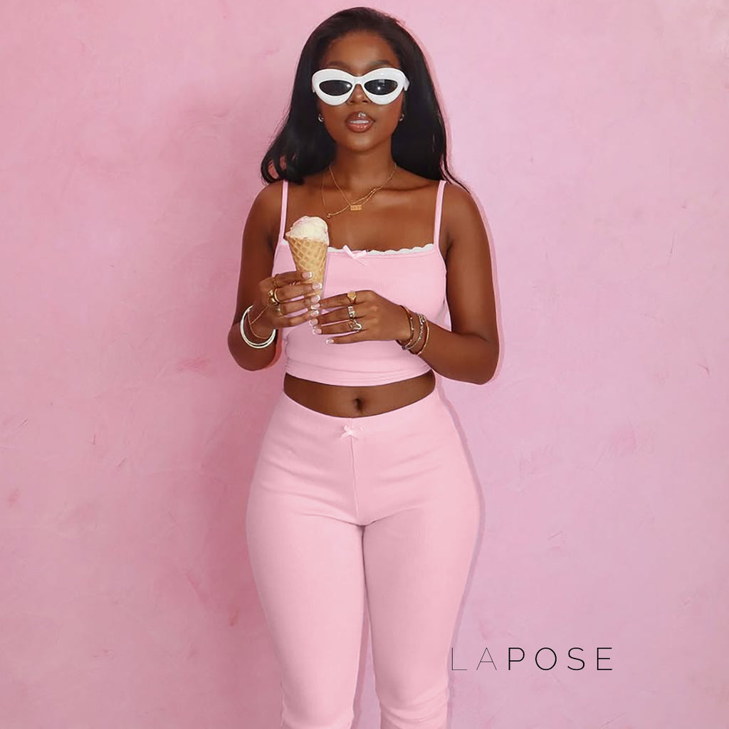 Ciara Lace Ribbed Short Set [86YL4BQS]