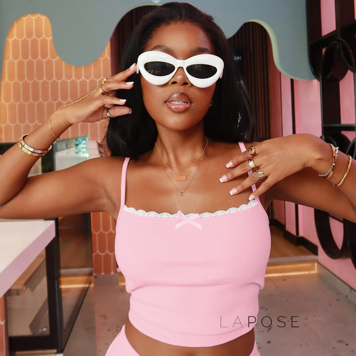 Ciara Lace Ribbed Short Set [I7EF2JU8]