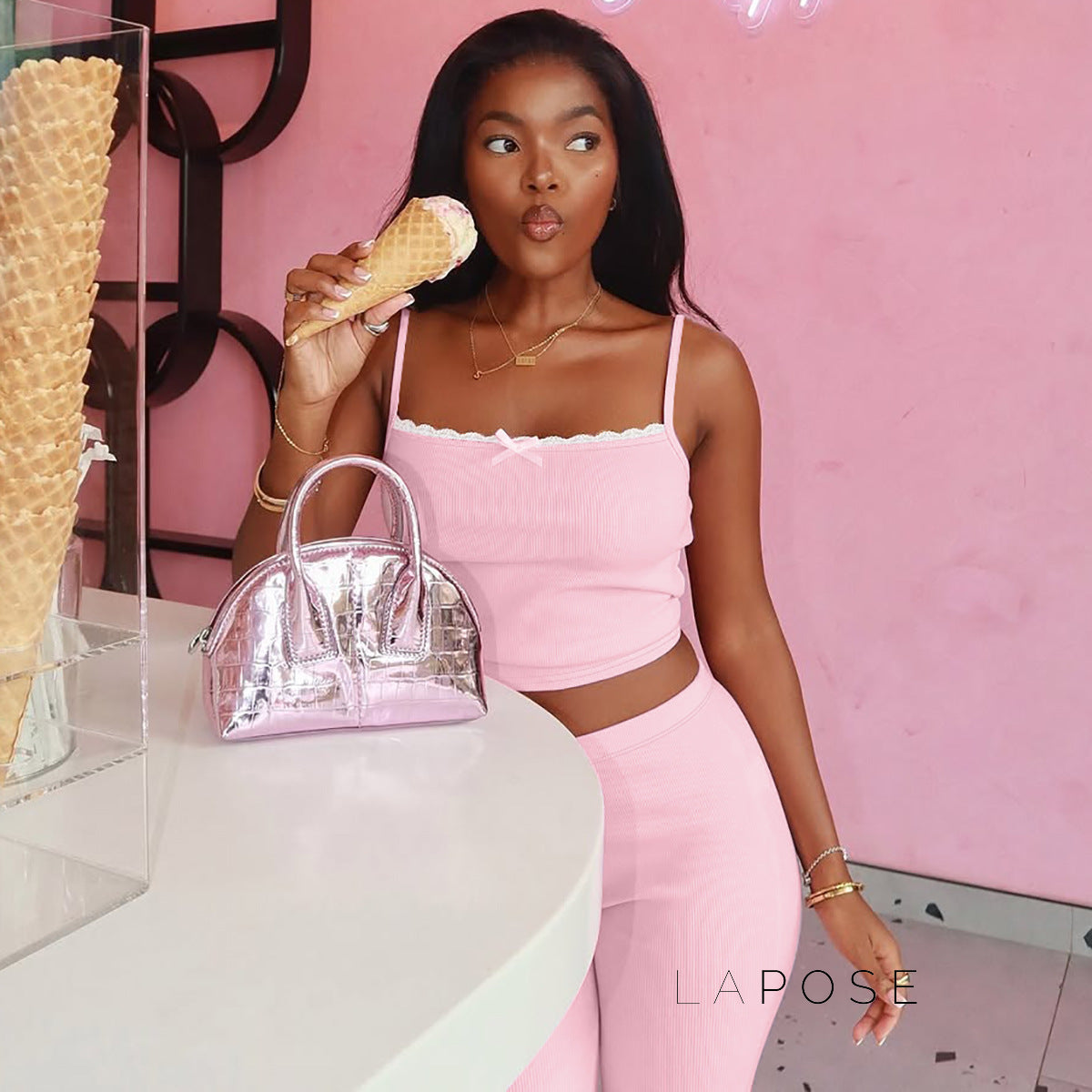 Ciara Lace Ribbed Short Set [VIMSAYTV]