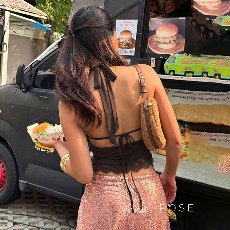 Cielo Lace Halter Crop Top [Y480B8SU]