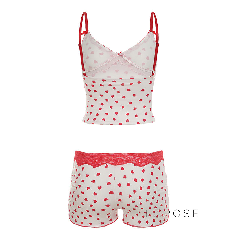 Ciera Heart Print Lace Short Set [JK8N2AGH]