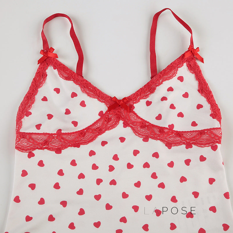 Ciera Heart Print Lace Short Set [OM89BU6J]